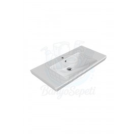 ModeraMax Etajerli Duvara Monte & Mobilya Uyumlu Seramik Lavabo – 95x48 cm, Beyaz