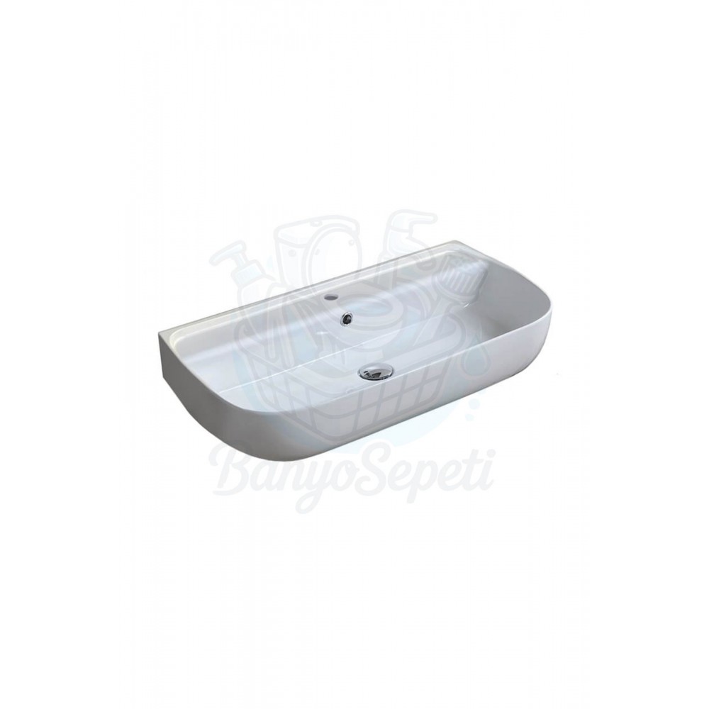 ModeraFlex+ Armatür Delikli Duvara Monte & Tezgah Üstü Seramik Lavabo – 75x40 cm, Beyaz
