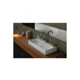ModeraUltra Etajerli Duvara Monte & Tezgah Üstü Armatür Delikli Seramik Lavabo – 100x47 cm, Beyaz