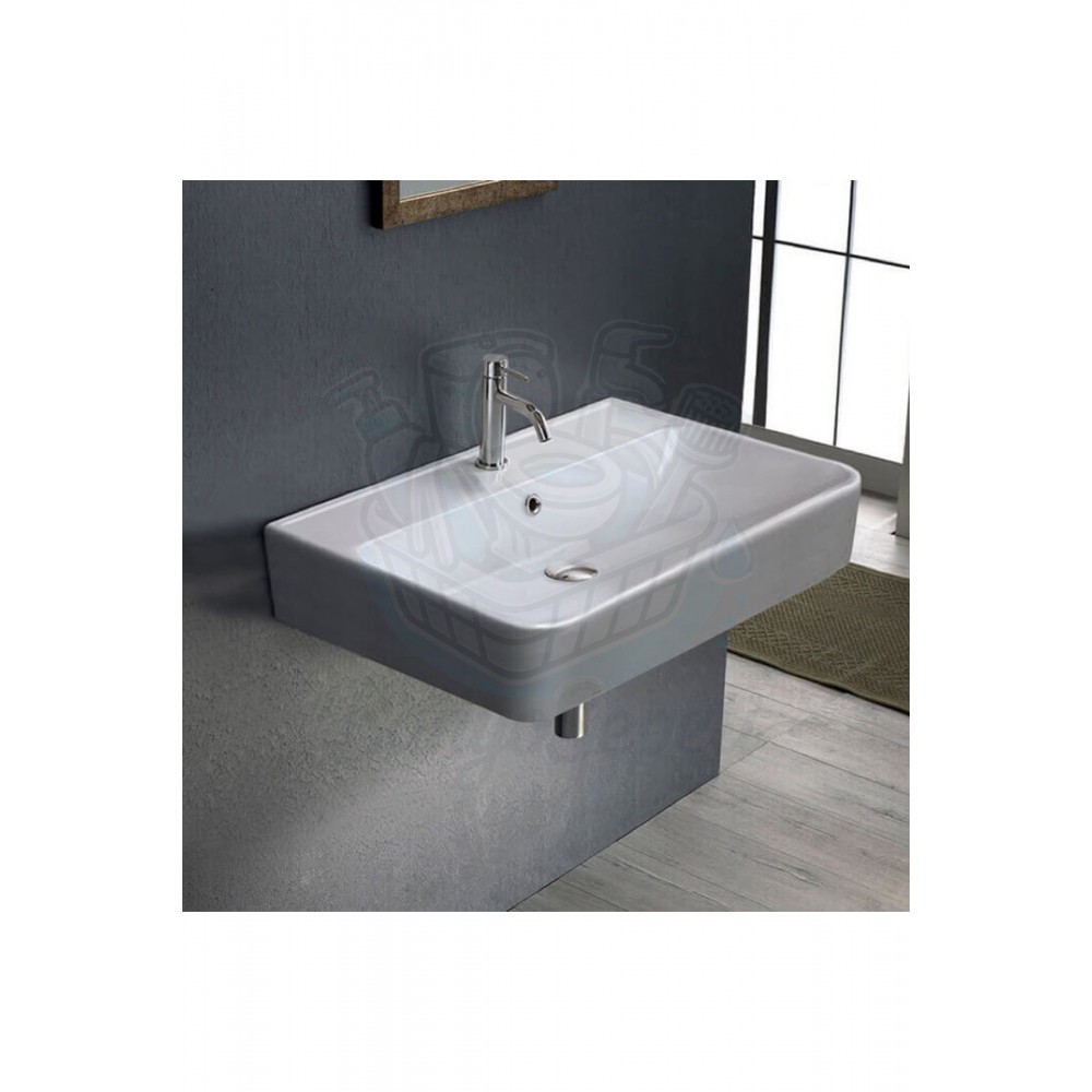 ModeraFlex Armatür Delikli Duvara Monte & Tezgah Üstü Seramik Lavabo – 60x42 cm, Beyaz