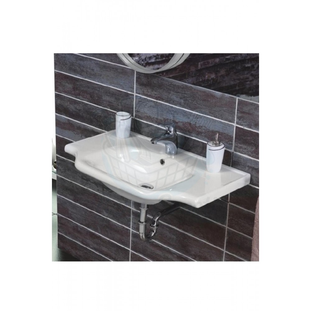ModeraElite Etajerli Duvara Monte & Mobilya Uyumlu Armatür Delikli Seramik Lavabo – 55x48 cm, Beyaz