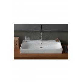 ModeraUltra Etajerli Duvara Monte & Tezgah Üstü Armatür Delikli Seramik Lavabo – 100x47 cm, Beyaz