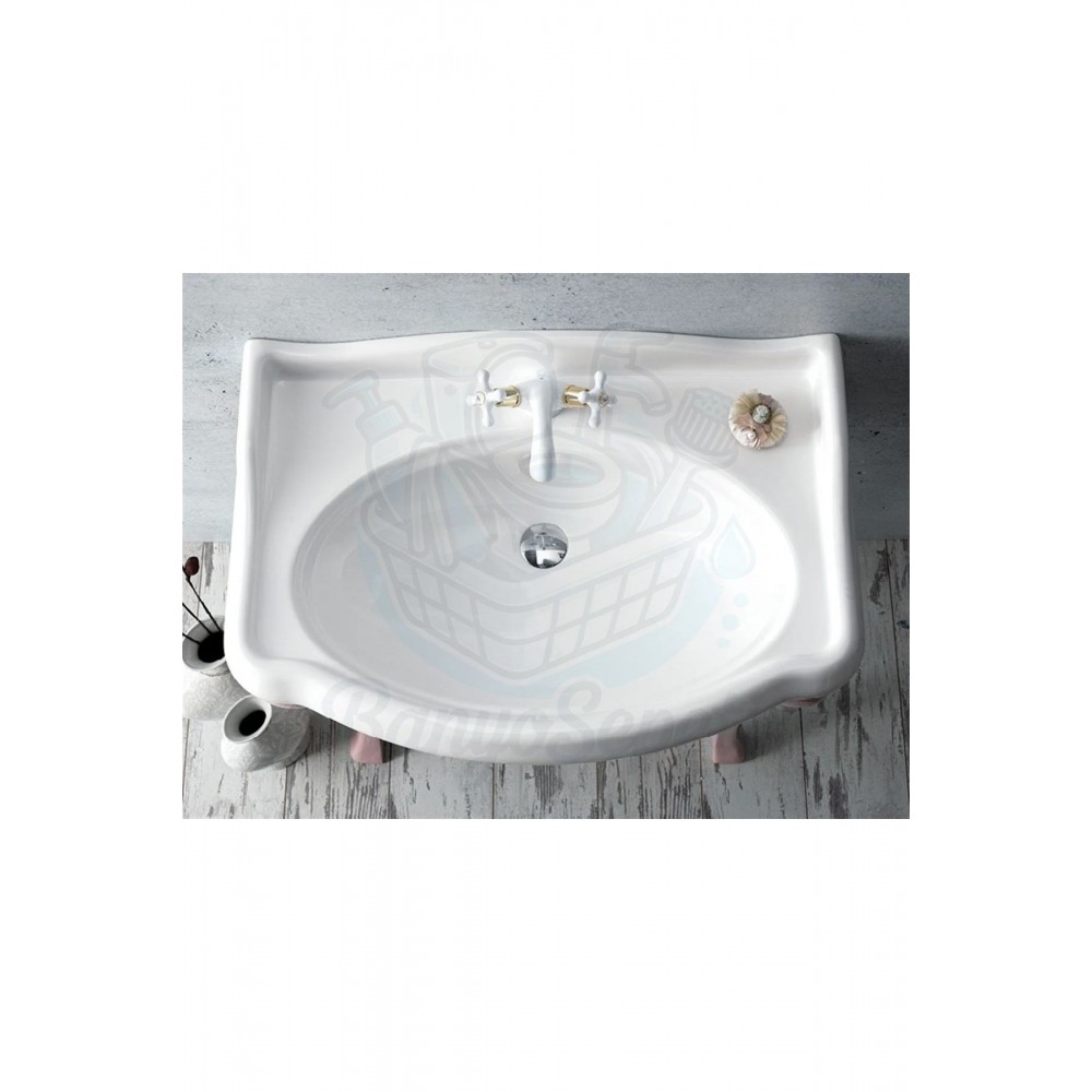AngloElite Etajerli Duvara Monte & Kolon Ayak Uyumlu Seramik Lavabo – 100x54 cm, Beyaz