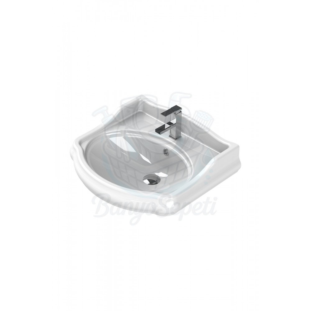 AngloWall Etajerli Duvara Monte & Kolon Ayak Uyumlu Seramik Lavabo – 60x54 cm, Beyaz