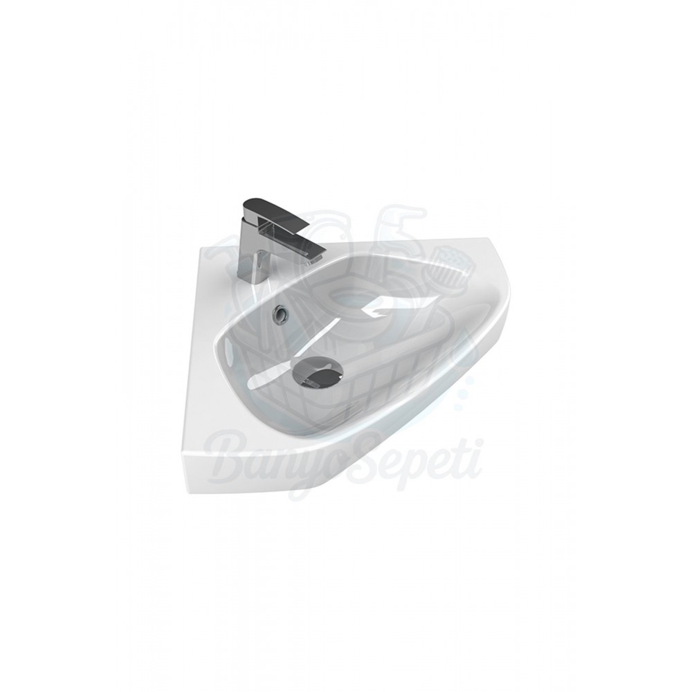 CornerMax Dolap Uyumlu Armatür Delikli Köşe Seramik Lavabo – 46x46 cm, Beyaz