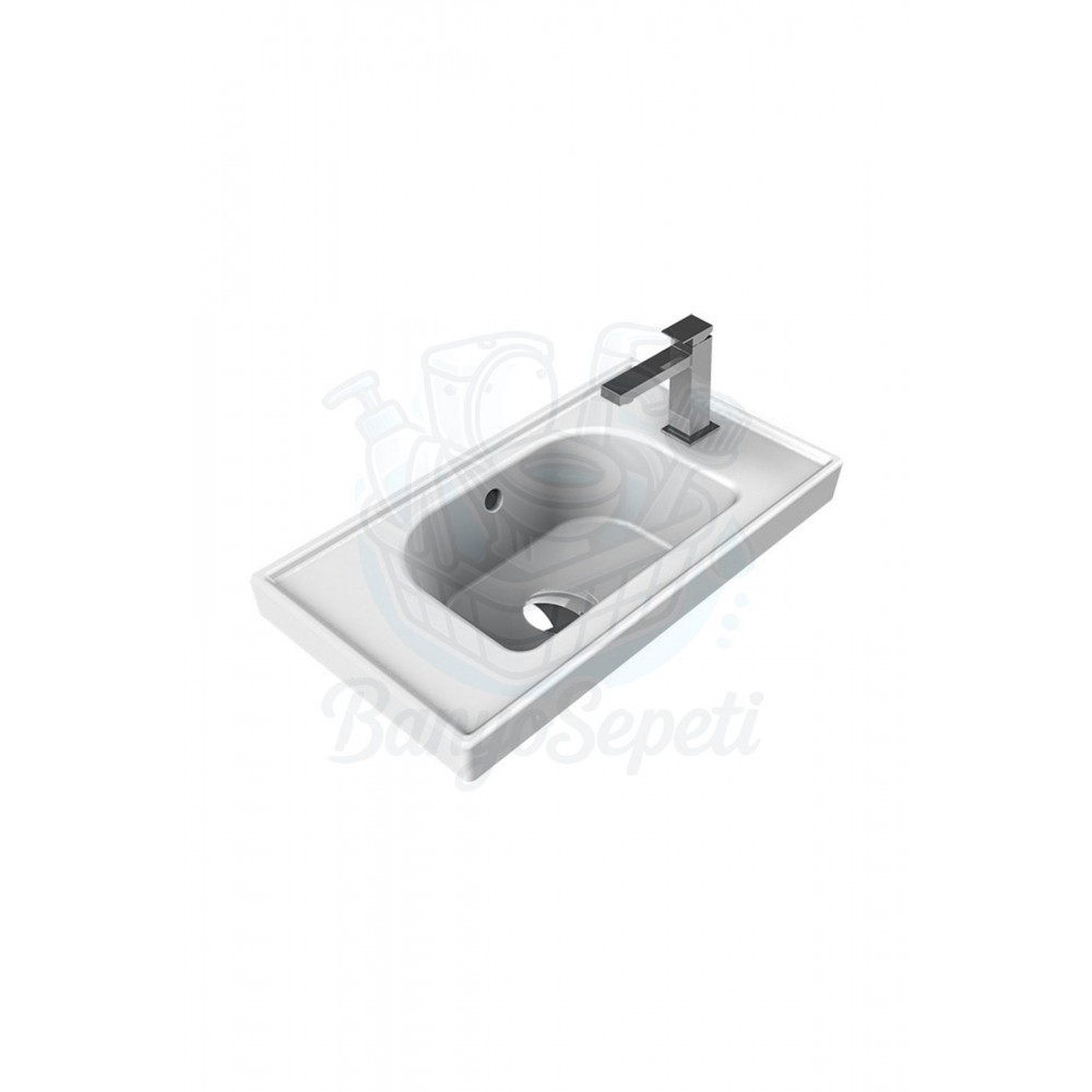 SmartRight Etajerli Duvara Monte & Dolap Uyumlu Armatür Deliği Sağda Seramik Lavabo – 50x28 cm
