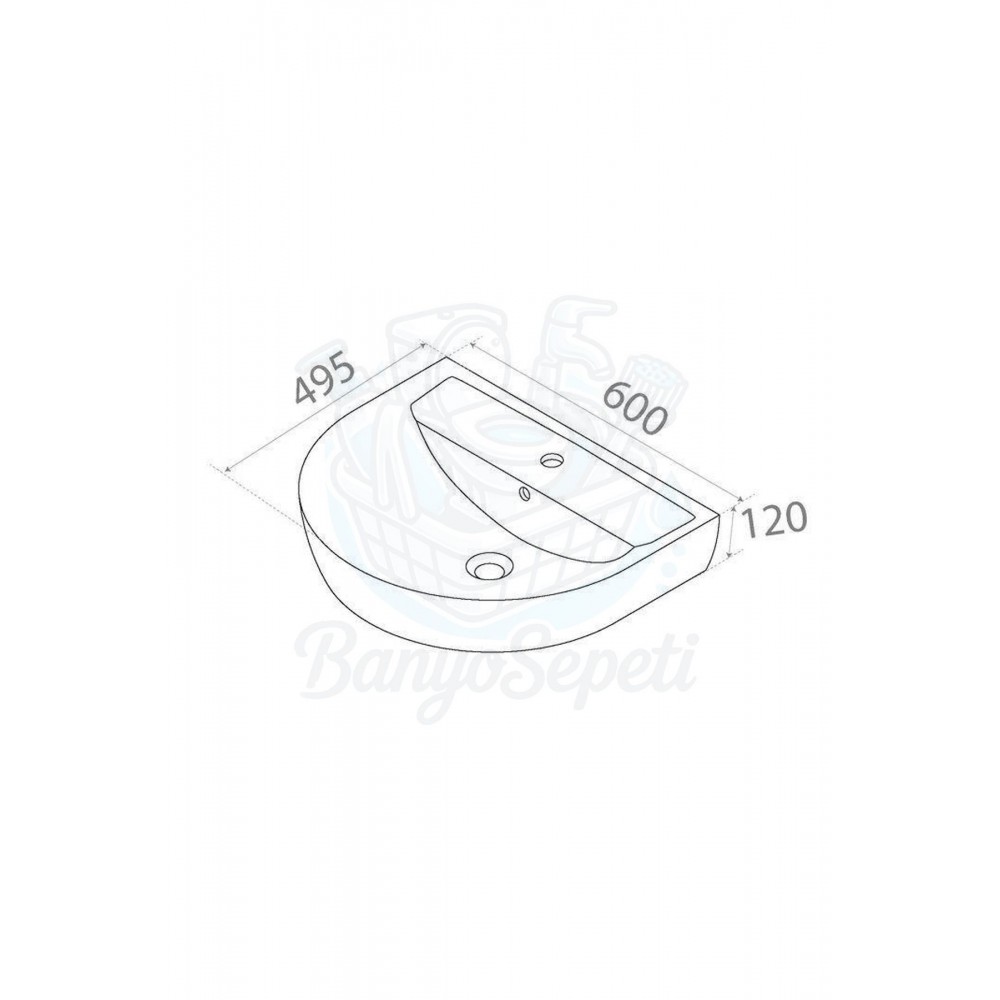GrandWall Duvara Monte Armatür Delikli Seramik Lavabo – 60x50 cm, Beyaz