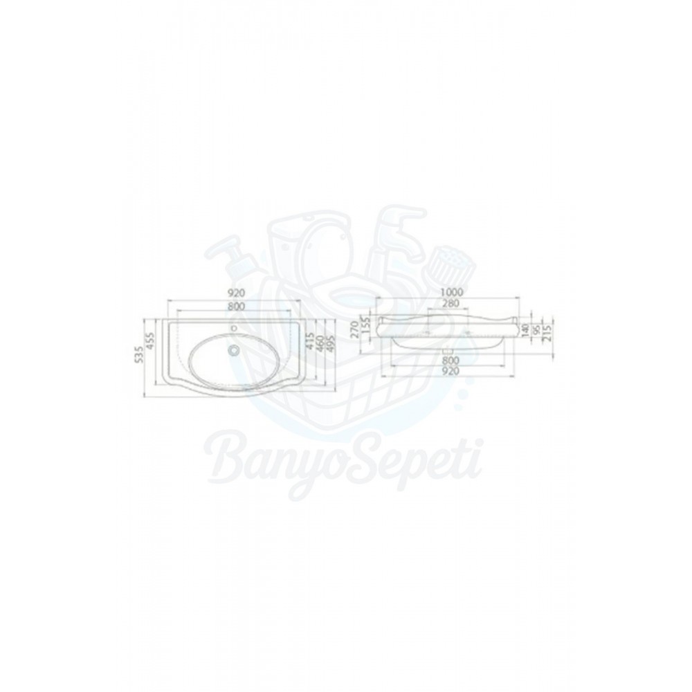 AngloElite Etajerli Duvara Monte & Kolon Ayak Uyumlu Seramik Lavabo – 100x54 cm, Beyaz
