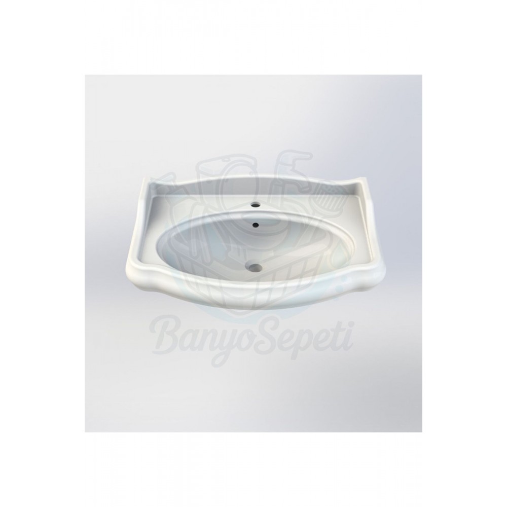 AngloGrande Etajerli Duvara Monte & Kolon Ayak Uyumlu Seramik Lavabo – 80x54 cm, Beyaz
