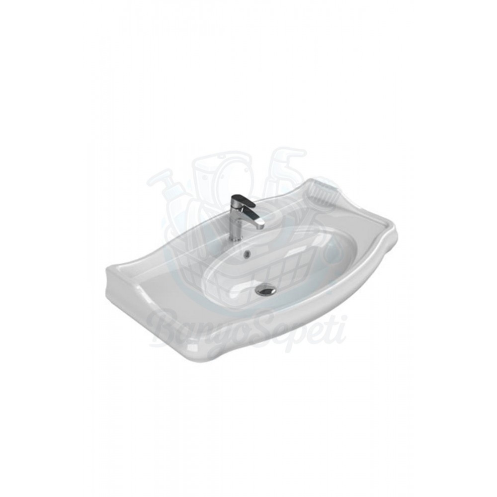 AngloElite Etajerli Duvara Monte & Kolon Ayak Uyumlu Seramik Lavabo – 100x54 cm, Beyaz