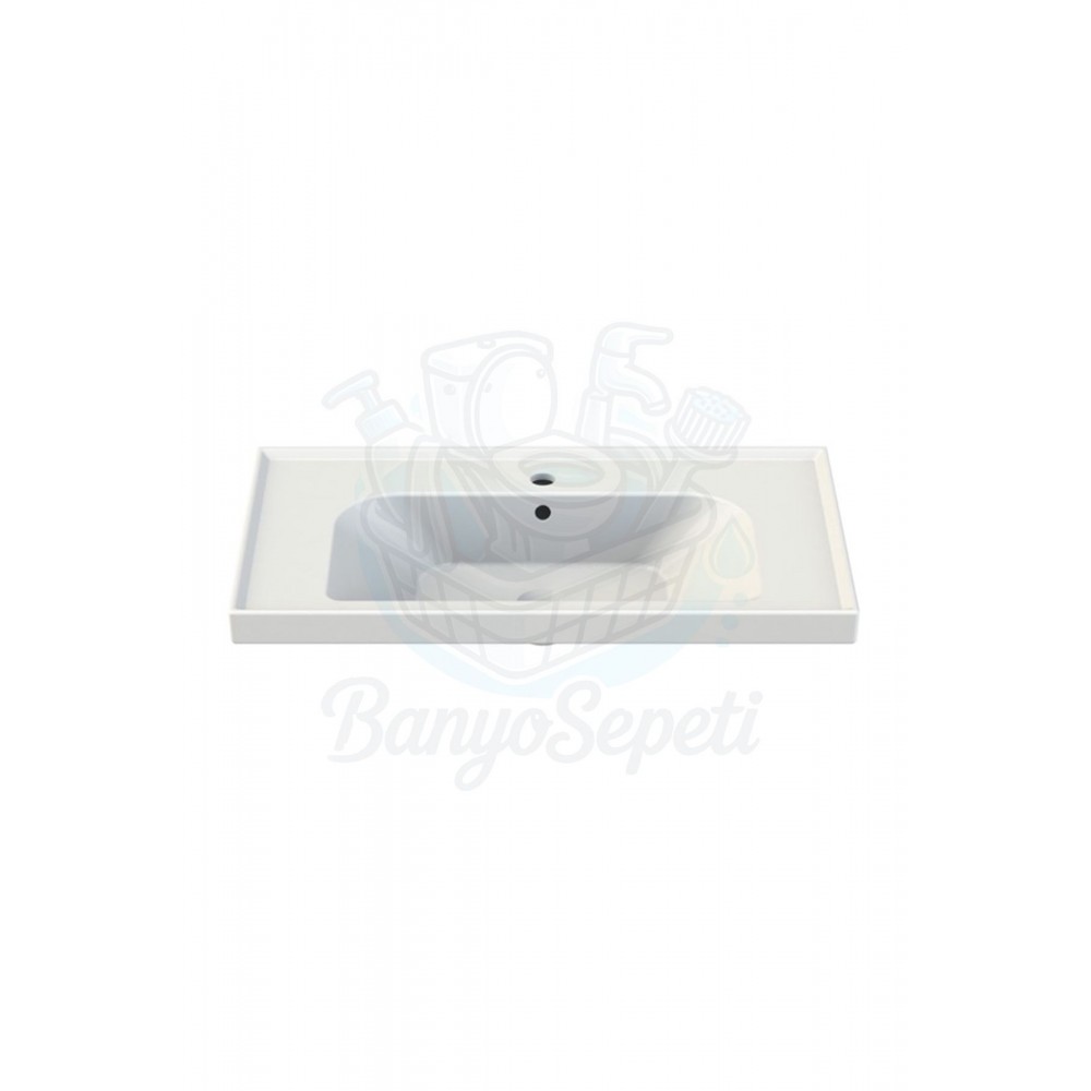 ModeraPlus Yarı Gömme Etajerli Duvara Monte & Mobilya Uyumlu Armatür Delikli Lavabo – 80x45 cm