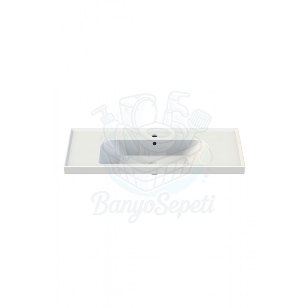 ModeraGrand Etajerli Duvara Monte & Mobilya Uyumlu Armatür Delikli Seramik Lavabo – 100x45 cm, Beyaz