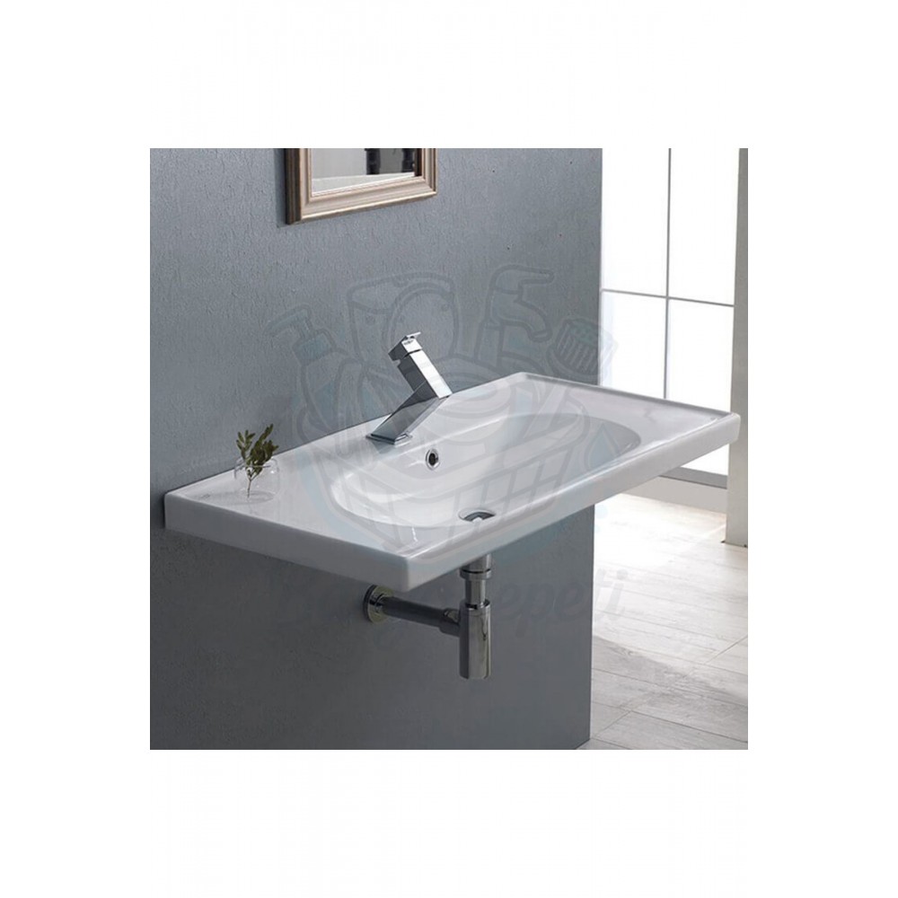 ModeraSink Yarı Gömme Etajerli Seramik Lavabo – 80x45 cm, Beyaz