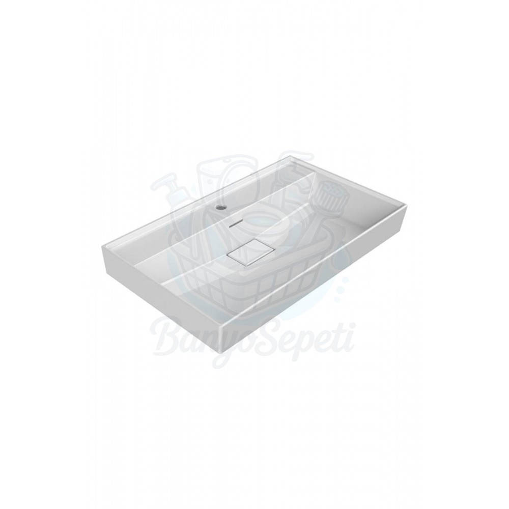 ModeraElite Etajerli Duvara Monte & Mobilya Uyumlu Armatür Delikli Seramik Lavabo – 80x48 cm, Beyaz
