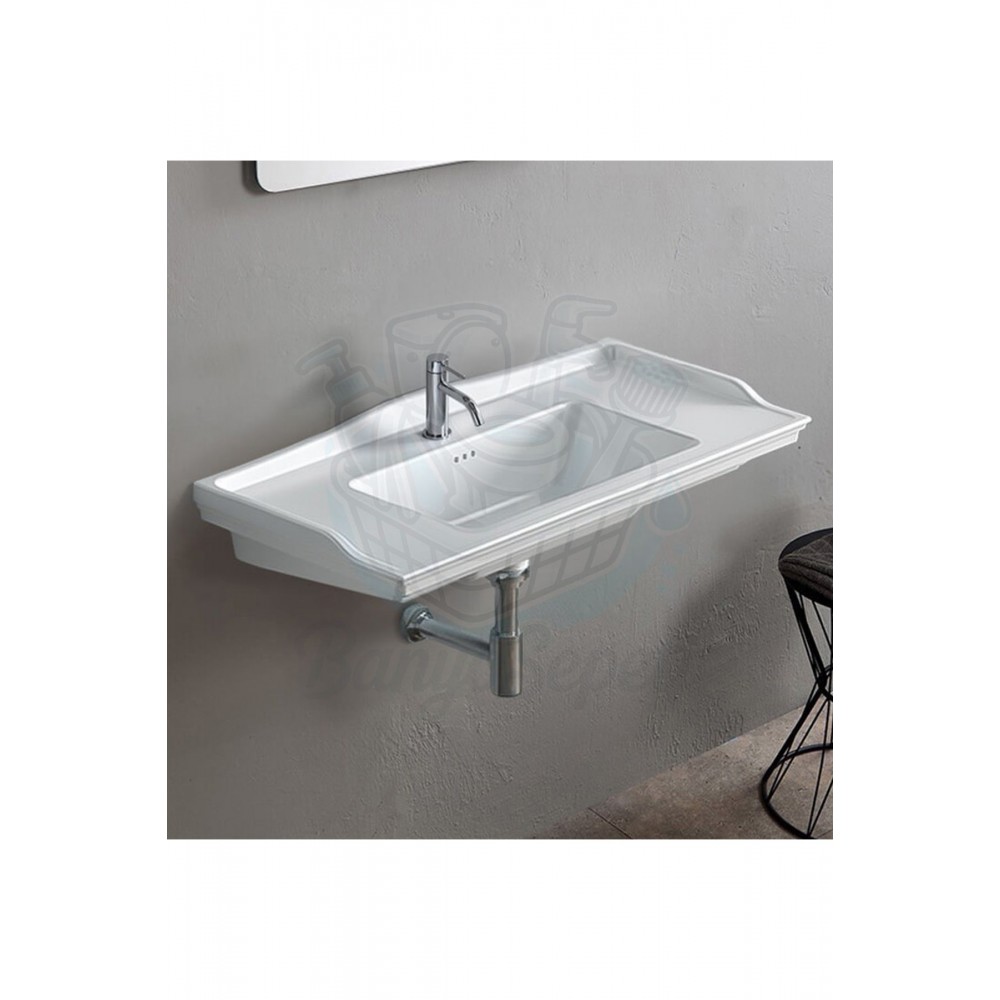 RetroGrande Nostalji Görünümlü Duvara Monte & Mobilya Uyumlu Armatür Delikli Lavabo  80x48 cm