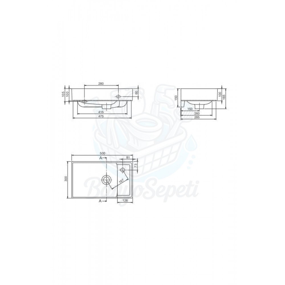 ModeraSlim Etajerli Duvara Monte & Mobilya Uyumlu Seramik Lavabo – 50x30 cm, Beyaz