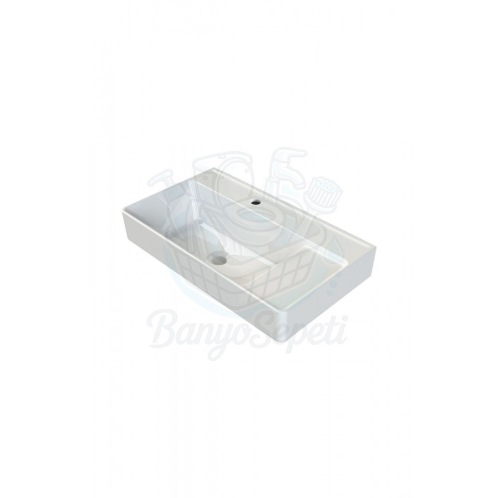 ModeraComfort Etajerli Duvara Monte & Mobilya Uyumlu Seramik Lavabo – 65x38 cm, Beyaz