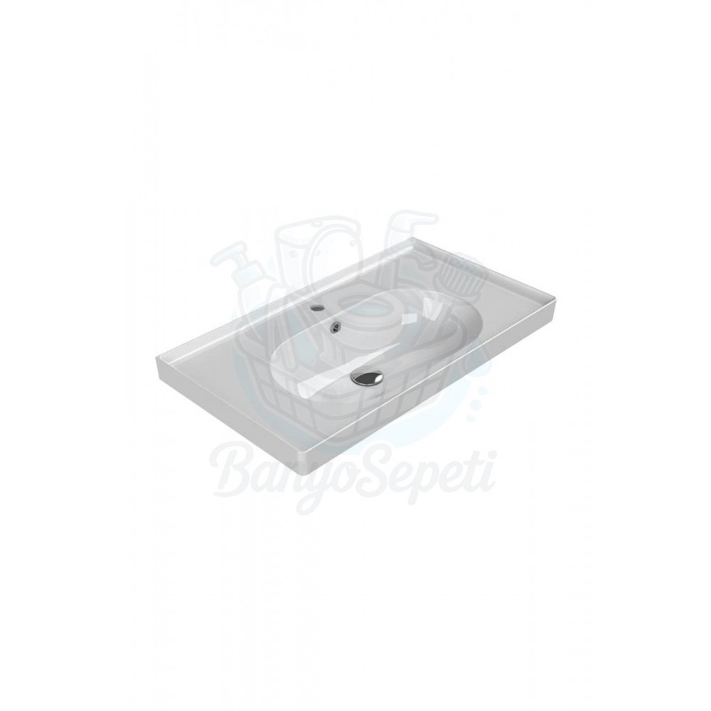ModeraSink Yarı Gömme Etajerli Seramik Lavabo – 80x45 cm, Beyaz