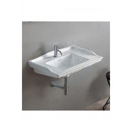 RetroElegance Nostalji Görünümlü Duvara Monte & Mobilya Uyumlu Armatür Delikli Lavabo 65x48 cm