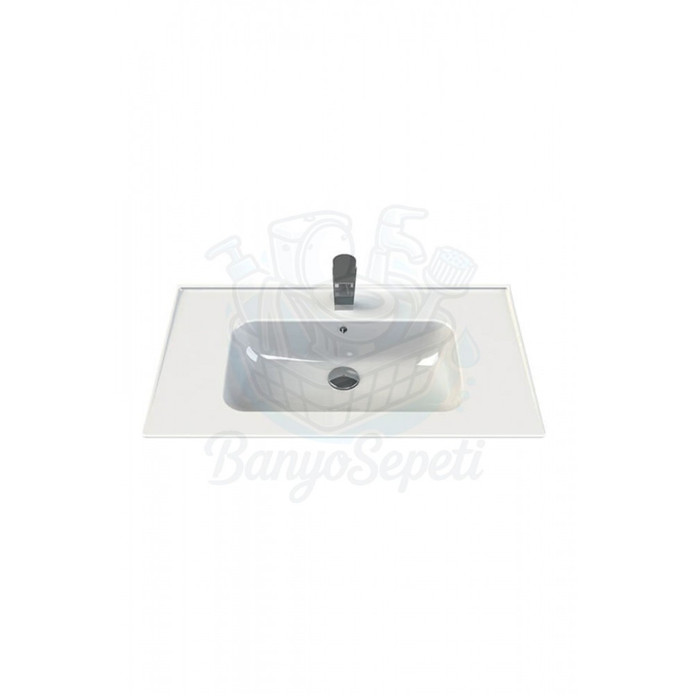 ModeraElite Etajerli Duvara Monte & Mobilya Uyumlu Armatür Delikli Seramik Lavabo – 80x47 cm, Beyaz
