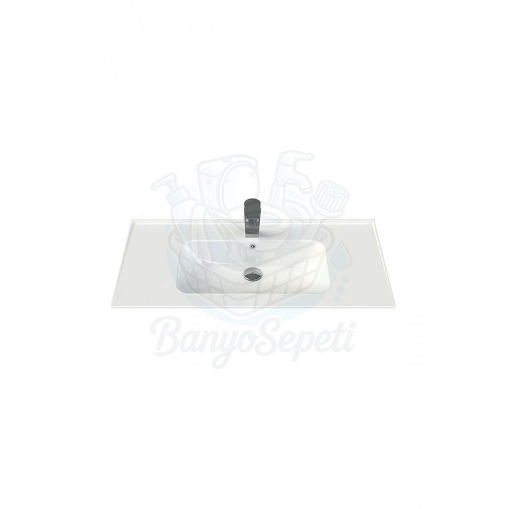 ModeraGrand Etajerli Duvara Monte & Mobilya Uyumlu Armatür Delikli Seramik Lavabo – 100x47 cm, Beyaz