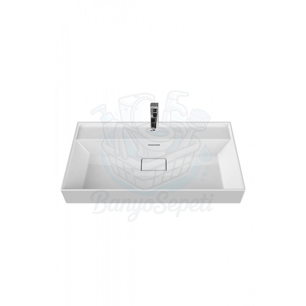ModeraElite Etajerli Duvara Monte & Mobilya Uyumlu Armatür Delikli Seramik Lavabo – 80x48 cm, Beyaz