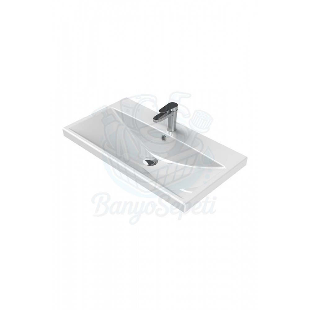 ModeraUltra Etajerli Duvara Monte & Mobilya Uyumlu Armatür Delikli Seramik Lavabo – 80x45 cm, Beyaz