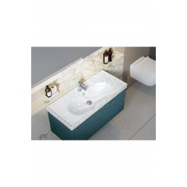 ModeraMax Etajerli Duvara Monte & Mobilya Uyumlu Seramik Lavabo – 100x45 cm, Beyaz