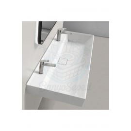 ModeraDuo Etajerli Duvara Monte & Mobilya Uyumlu Çift Armatür Delikli Tek Hazneli Lavabo – 100x48 cm