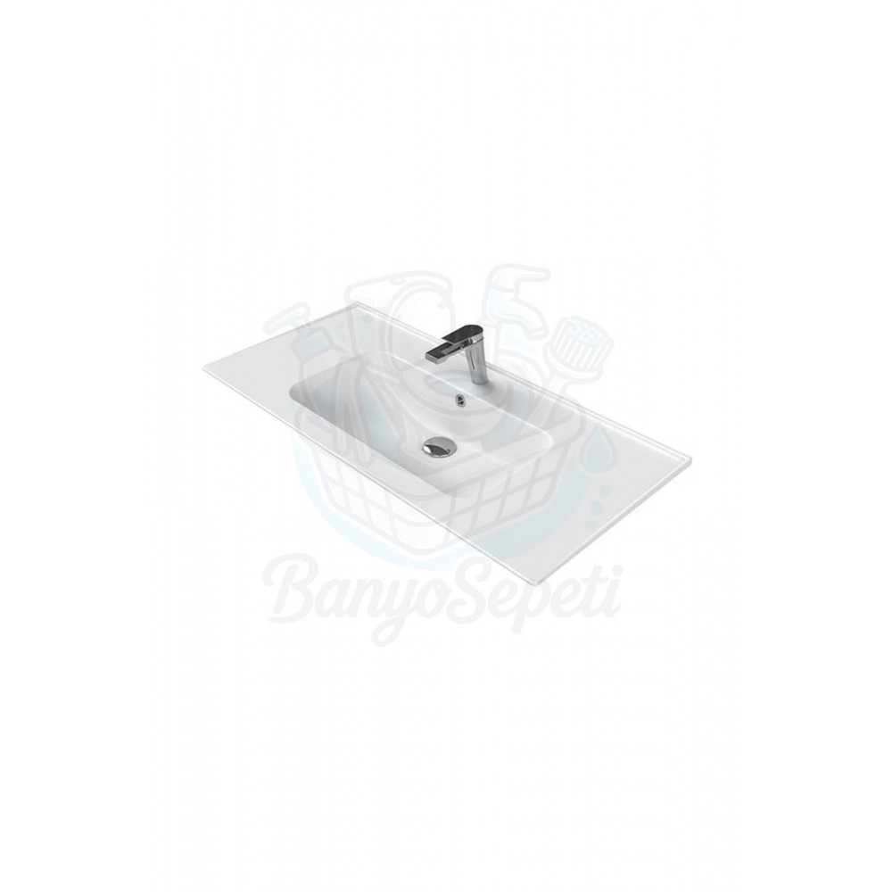 ModeraGrand Etajerli Duvara Monte & Mobilya Uyumlu Armatür Delikli Seramik Lavabo – 100x47 cm, Beyaz