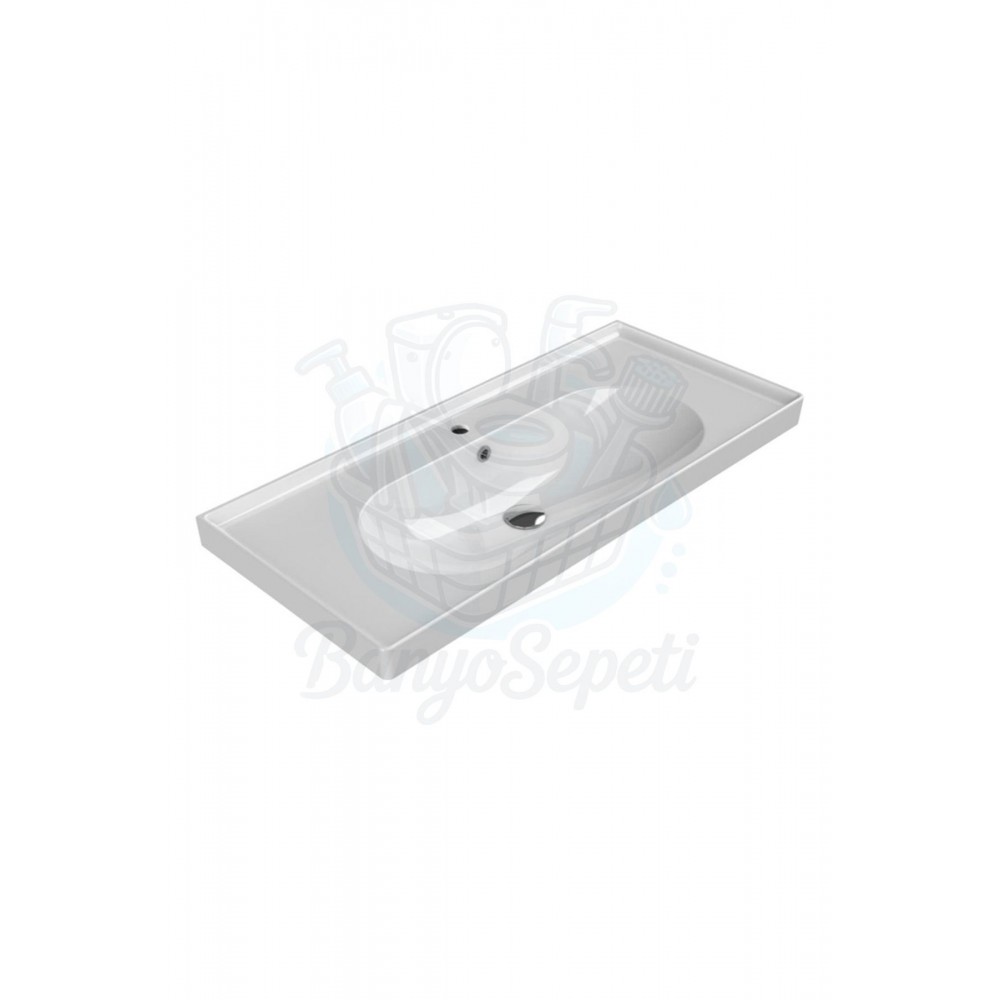 ModeraMax Etajerli Duvara Monte & Mobilya Uyumlu Seramik Lavabo – 100x45 cm, Beyaz