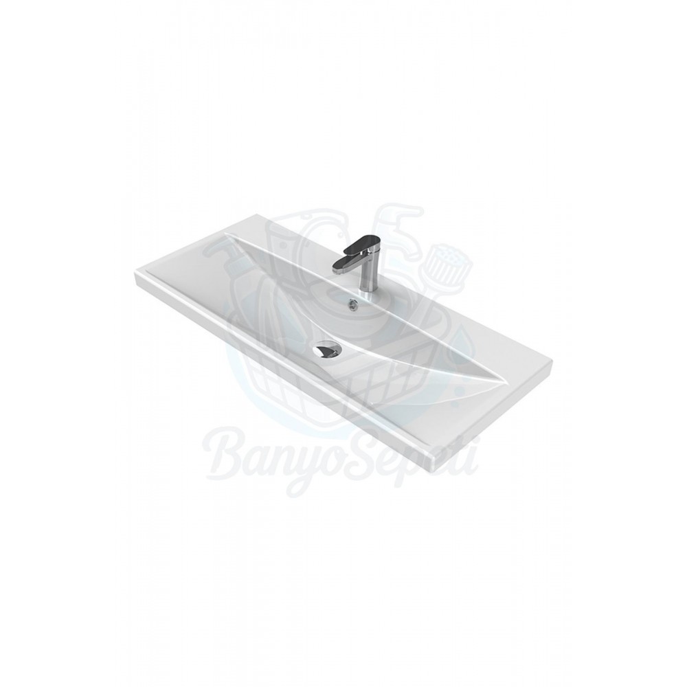 ModeraPrestige Etajerli Duvara Monte & Mobilya Uyumlu Armatür Delikli Seramik Lavabo – 100x45 cm Byz