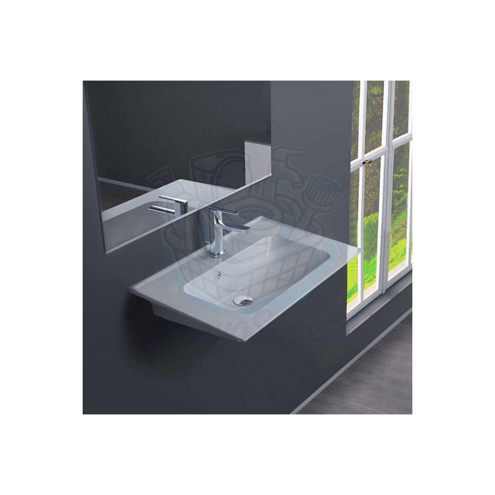 ModeraCompact Etajerli Duvara Monte & Mobilya Uyumlu Armatür Delikli Seramik Lavabo – 50x36 cm Byz