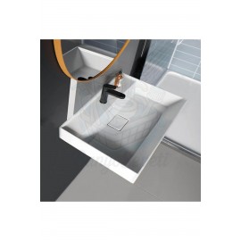 ModeraComfort Etajerli Duvara Monte & Mobilya Uyumlu Armatür Delikli Seramik Lavabo – 60x48 cm, Byz