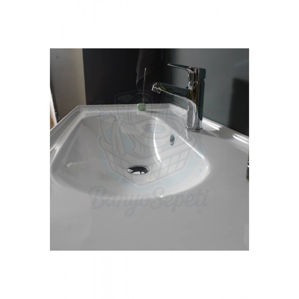 ModeraSink Yarı Gömme Etajerli Seramik Lavabo – 80x45 cm, Beyaz