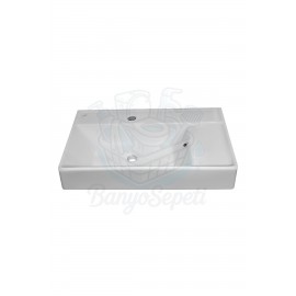 ModeraComfort Etajerli Duvara Monte & Mobilya Uyumlu Seramik Lavabo – 65x38 cm, Beyaz