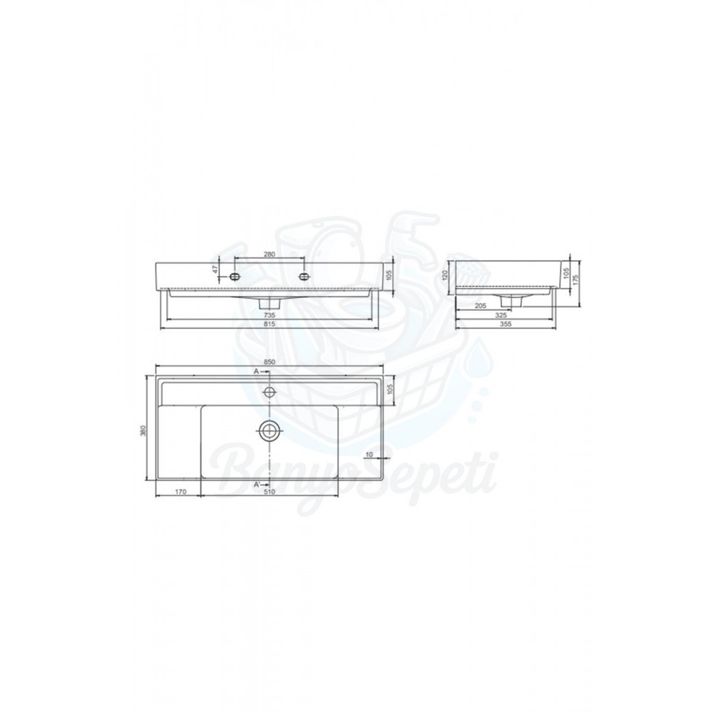 ModeraLux Etajerli Duvara Monte & Mobilya Uyumlu Seramik Lavabo – 85x38 cm, Beyaz
