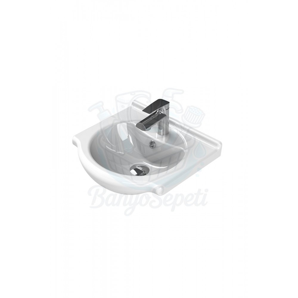 ModeraSoft Oval Etajerli Duvara Monte & Mobilya Uyumlu Seramik Lavabo – 45x43 cm, Beyaz