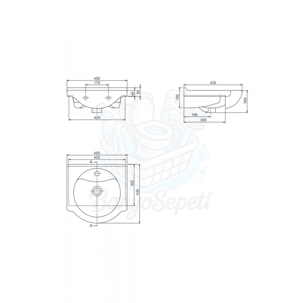 ModeraSoft Oval Etajerli Duvara Monte & Mobilya Uyumlu Seramik Lavabo – 45x43 cm, Beyaz