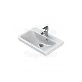 ModeraStyle Etajerli Duvara Monte & Mobilya Uyumlu Seramik Lavabo – 55x38 cm, Beyaz