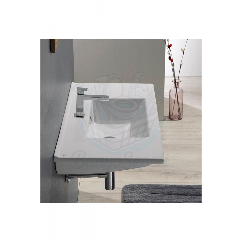 ModeraGrande Etajerli Duvara Monte & Mobilya Uyumlu Seramik Lavabo – 85x45 cm, Beyaz