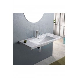 ModeraMax Etajerli Duvara Monte & Mobilya Uyumlu Seramik Lavabo – 95x48 cm, Beyaz