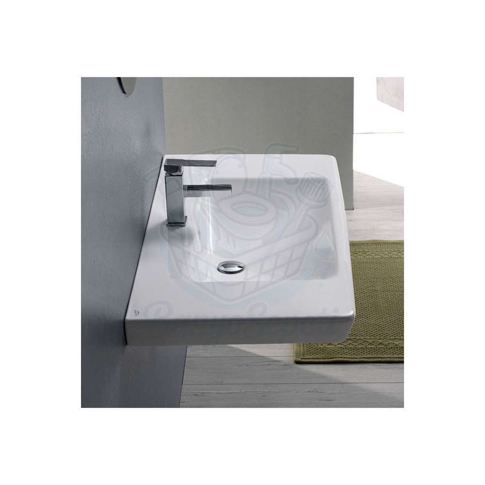 ModeraComfort Etajerli Duvara Monte & Mobilya Uyumlu Seramik Lavabo – 65x38 cm, Beyaz
