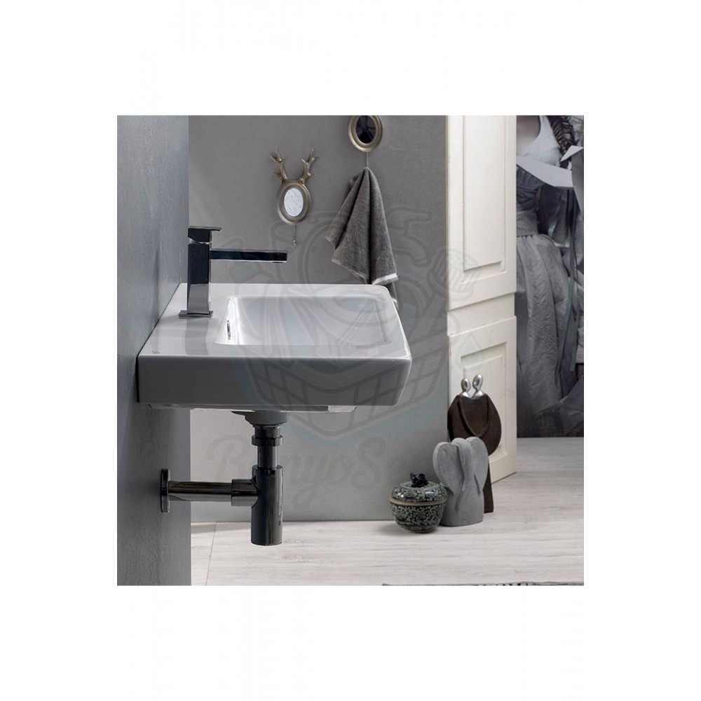 ModeraSemi Yarı Gömme Etajerli Duvara Monte & Mobilya Uyumlu Seramik Lavabo – 85x48 cm, Beyaz