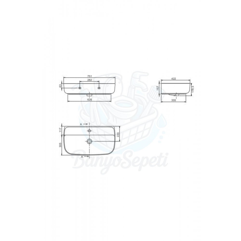 ModeraFlex+ Armatür Delikli Duvara Monte & Tezgah Üstü Seramik Lavabo – 75x40 cm, Beyaz