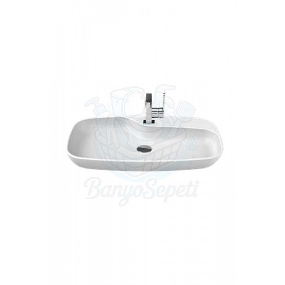 ModeraTop Tezgah Üstü Armatür Delikli Seramik Lavabo – 70x43 cm, Beyaz