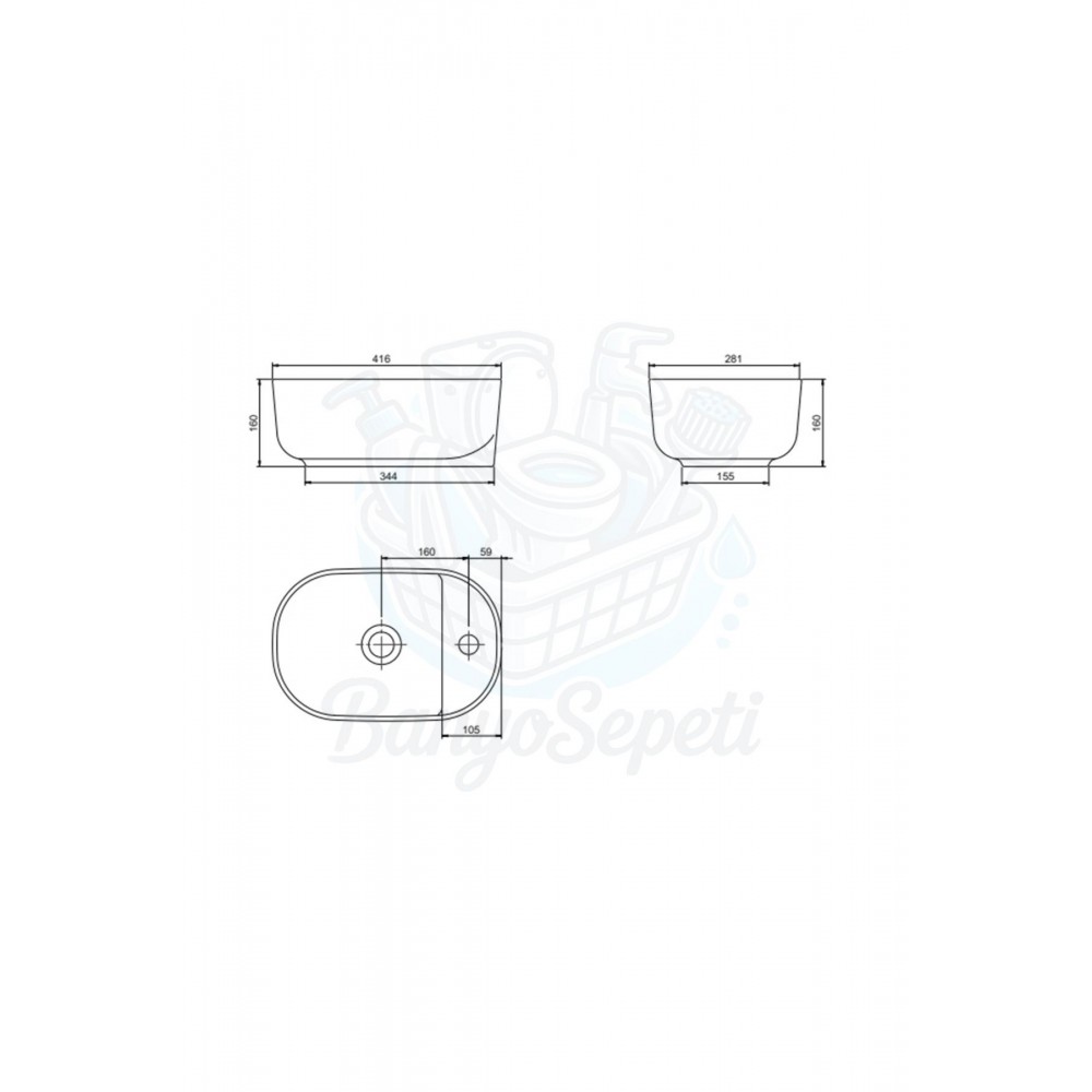 ModeraCompact Tezgah Üstü Armatür Delikli Seramik Lavabo – 42x28 cm, Beyaz