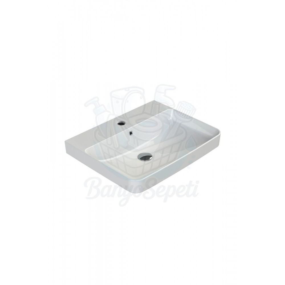 ModeraFit Armatür Delikli Duvara Monte & Mobilya Uyumlu Seramik Lavabo – 60x48 cm, Beyaz