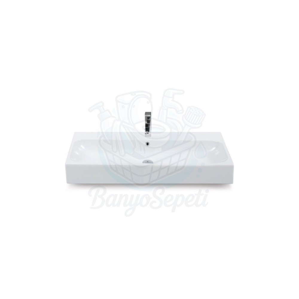 ModeraUltra Etajerli Duvara Monte & Tezgah Üstü Armatür Delikli Seramik Lavabo – 100x47 cm, Beyaz