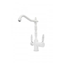 Mat Beyaz Rustik Arıtmalı Eviye Bataryası – Porselen Kollu Döner Borulu